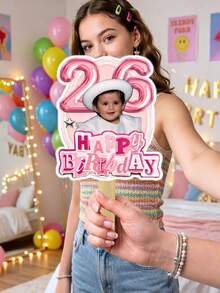 Personalized Balloon Ribbon Photo Fan, Customized Cardboard Silhouette Photo Stand, Personalized Cardboard Hollow Mask, DIY Photo Booth Props, Suitable For Bachelor Party, Birthday, Costume Party, Graduation Ceremony, Wedding Gift - Multicolor - View 7