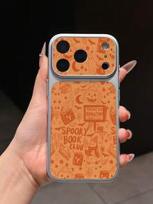 1pc Electroplated Silver Large Full-Screen Camera Window Phone Case, Spooky Book Club Theme, Pumpkin Ghost + Witch Element Pattern With Shockproof Function, Soft Protective Coating, Compatible With Apple 11, 12, 13, 14, 15, 16, 17 Pro Max Models, Minimalist Cute & Exquisite Phone Case Designed For Women And Girls - Silver - View 2