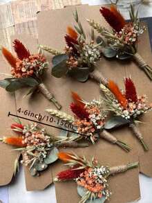 12/8/1 Handmade Mini Artificial Flower Bouquet, Suitable For Autumn/Winter Wedding Decoration, Men's Boutonniere, Table Centerpiece Decoration, Birthday Cake Decoration, Christmas/Halloween Gift Packaging, Eucalyptus, Baby's Breath, Rabbit Tail Grass - G218 - View 4