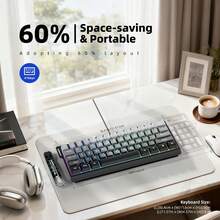 Teclado con cable 60% transparente, sin teclado numérico, con teclas contorneadas, teclado mini para juegos de 61 teclas, equipado con efecto de retroiluminación RGB genuino, cable de datos TYPE-C desmontable, adecuado para jugadores de PC, mecanógrafos, fácil de transportar - Gris - Ver 3