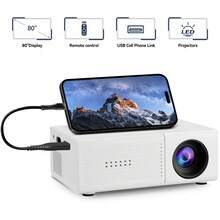 迷你便攜投影機，支援 Full HD 1080P，內建喇叭，適用於智慧型手機，相容 USB/隨身碟，相容於 /，小型行動電影投影機，適合劇院、戶外電影，禮品（不含插頭） - 白色 - 查看 1