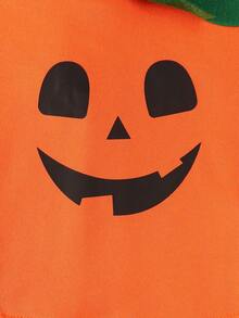 Boys & Girls Halloween Pumpkin Shaped Cape, Cute Smiling Face Print Cloak - Burnt Orange - View 6