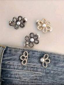 5/3pcs Adjustable Elastic Waist Flower Buckle Clip, No-Sew Removable Waist Cincher, Fashionable Pants Waist Buckle Clip - Multicolor - View 3