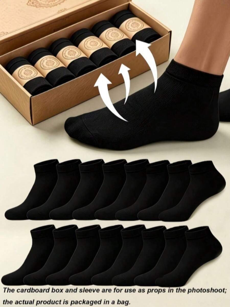 1/5/10/20/30 Pairs Unisex Short Socks, Low-Cut Invisible Socks, Soft Breathable Moisture-Wicking, Suitable For Casual, Sports, Business Wear, All-Season, Back To School - Black - View 1