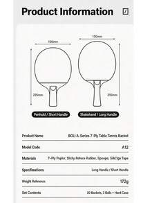 BOLI A12 Table Tennis Racket Set, 2 Paddles + 3 Balls, 7-Layer Poplar Wood Blade With Inverted Rubber, Beginner Indoor Ping Pong Kit - Multicolor - View 7