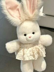 Fluffy White Rabbit Plush Doll, Cute Stuffed Rabbit, Holiday Party Decoration And Gift - Multicolor - View 3