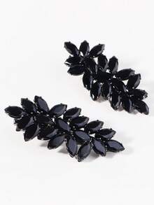 2pcs Black Rhinestone Leaf Spring Hair Clips, Vintage Dark Style Side Bangs Clips, Alloy Rhinestone Studded Hair Accessories - Black - View 5