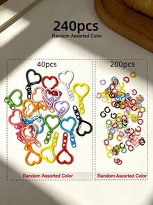 120/240/480pcs/Pack Random Color Macaron Colorful Heart-Shaped Spring Lobster Clasp, Zinc Alloy Spring Hook Colorful Open Ring, Bag Pendant, Keychain Ring - Heart Keychain Set - View 10