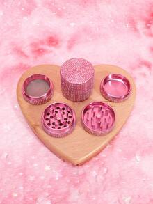 1pc Iridescent Full Rhinestone Luxury Round Multi-Function Grinding Box, Glitter Rhinestone Dried Flower & Spice Crusher, Exquisite Holiday Gift - View 5