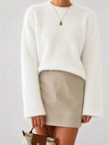 Women's Wide Sleeve Soft Sweater - White - View 1