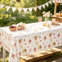 1/3Pcs Fairy Mushroom Disposable Tablecloth, Floral Butterfly Elf Rectangular Plastic Table Cover, Enchanted Garden Themed Table Cloth For Fairy Party, Afternoon Botanical Tea Party, Whimsical Garden Celebration Decor Supplies - Fairy Floral Tablecloth - View 6