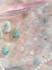 1片 5D夏季奢華海洋貝殼美甲貼紙 曬黑極光色 鮑魚貝 海星 海馬 美甲裝飾貼紙 DIY配件 - 彩色 - 查看 6