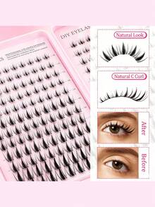 SRCKFIZ 120pcs DIY Eyelash Extension Kit, Single Cluster False Eyelashes 10-20mm Mixed Length Cartoon Style, Includes Eyelash Glue & Sealer, Remover, Eyelash Tweezers And Brush, Home Self-Application Eyelash Extension Set - Multicolor - View 4