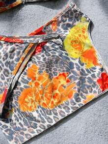 Novo Conjunto Feminino de 3 Peças, Saia Mini Estampada Clássica, Conjunto Casual de Praia de Férias Elástico, Conjunto de Maiô Formal - Multicolorido - Visão 6