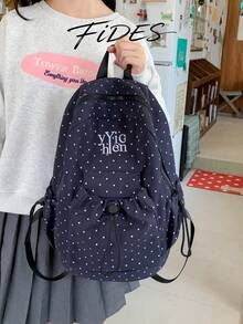 1PC Fashion Minimalist Polka Dot Drawstring Backpack, Letter Embroidery Accents, Soft Fabric Lightweight Shoulder-Friendly, Dual Side Drawstring Pocket Design, Ample Layered Storage Space, Korean Style Girly Vibe Classic Backpack, Versatile Practical Women's Bag For School, Travel, Commute - Multicolor - View 11