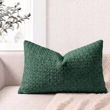 1 buah Sarung Bantal Dekoratif Chenille, Sarung Bantal Mewah dengan Tekstur Tenun Lembut untuk Tempat Tidur dan Sofa Ruang Tamu - Dark Green - View 5
