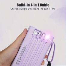 LADAPU 10000/20000/30000mAh超大容量5V2A便携式快充移动电源，高颜值商务简约风格充电器，内置4根电缆，4种模式超亮露营灯，旅行必备，适用于iPhone 6 7 8 X XR 11 12 13 14 15 16 Pro Max适用于iPad、Android手机，送给家人、朋友、孩子、生日、圣诞节、冬季、的礼物适合户外玩耍、购物、旅行、便携式电源超级快速充电，LED电量显示，适用于带有USB和Type-C端口的Android和iPhone设备的便携式充电器，安全稳定的聚合物锂电池。 - 黑色 - 查看 4