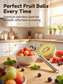 Sendok Bola Melon Stainless Steel dengan Gagang, Sendok Es Krim Buah Multifungsi untuk Semangka, Mangga, Sorbet, Kue, dan Makanan Penutup Lainnya. Alat Dapur untuk Memanggang. - MultiWarna - View 14