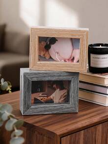 1pc 3D Minimalist Thick Frame Photo Frame, Vintage Dual-Tone Thick Edge Rectangular Mini Desktop Standing Photo Frame Home Office Decor Gift (Frame Only, No Photo Included) - Display Stand - View 4