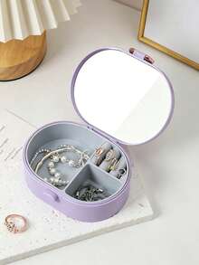 PET Silicone Oval Jewelry Box With Mirror, Compartment Storage For Necklace And Ring, Portable Organizer For Travel And Home - Oval Jewelry Box - View 6