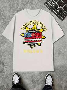 Herren-T-Shirt, normale Passform, Grafikdruck, Textelemente, Streetwear-Stil, lässige Alltagskleidung, Frühlings- und Sommersaison, Geschenkidee für die Feiertage - Weiß - Übersicht 1