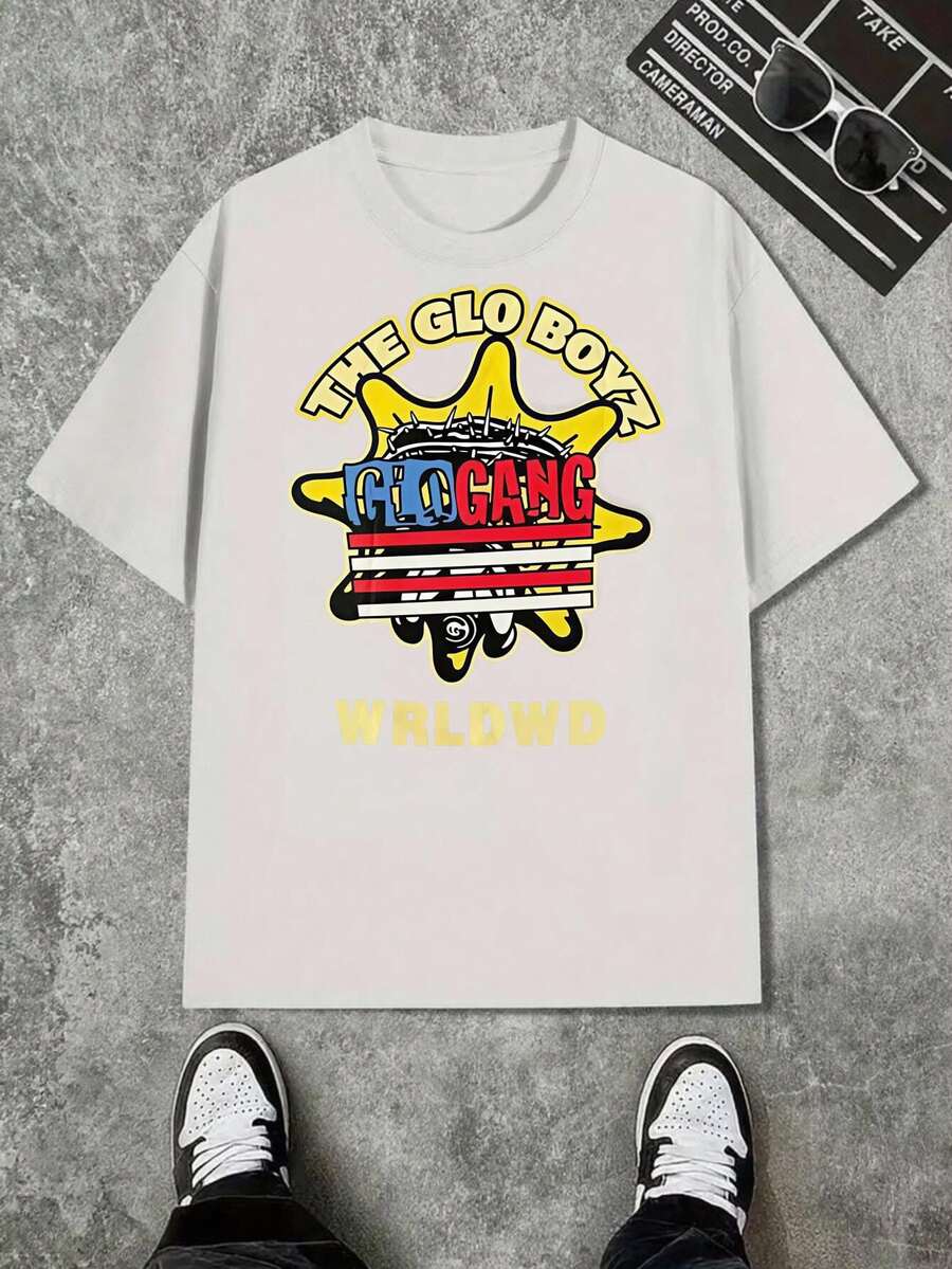 Herren-T-Shirt, normale Passform, Grafikdruck, Textelemente, Streetwear-Stil, lässige Alltagskleidung, Frühlings- und Sommersaison, Geschenkidee für die Feiertage - Weiß - Übersicht 1