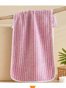 Coral Fleece Soft Quick-Dry Striped Bath Towel/Hand Towel/Face Towel/Beach Towel, Suitable For Bathroom, Back To School, Home Essentials, Skin Care - Pink - View 6