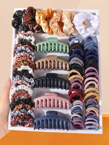 119/100/10/6/3pcs Morandi Color Hair Accessories Set, High Elasticity Hair Ties, Minimalist Vintage Fashion, Large Asymmetric Hair Clips - Suitable For Girls And Women, Daily School, Dating, Vacation - Multicolor - View 15