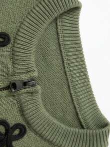 Women's Vintage Frog Button Zipper Knit Cardigan, European Style Round Neck Long Sleeve Short Jacket, Autumn/Winter Casual Versatile Knit Sweater Fall - Army Green - View 8