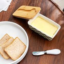 1 Set Ceramic Butter Dish With Bamboo Lid And Knife, Airtight Silicone Seal Butter Box, Suitable For Kitchen Countertop And Refrigerator, Perfect Baking Gift - View 8