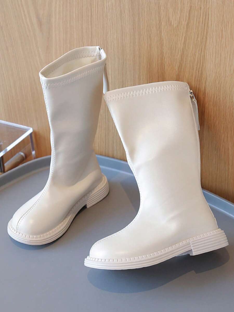 1 Pair White Straight Tall Boots, Children's Casual Long Boots, Gentle Fresh Style, Suitable For Girls' Daily Wear - White - View 1