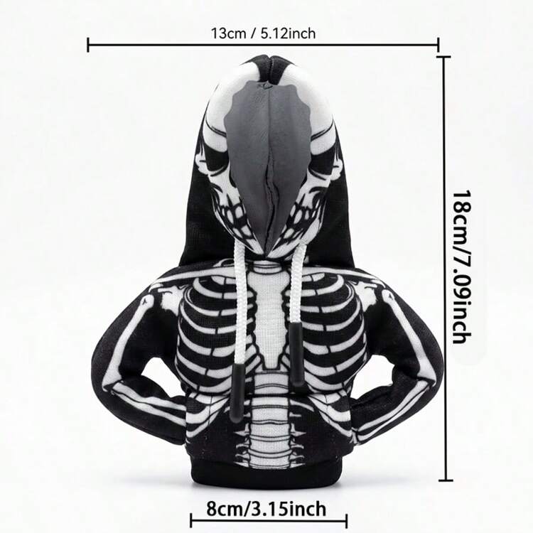 Halloween Skeleton Car Gear Shift Cover, Cute Hoodie Style, Black And White Dual Color, Universal Fit Protective Gear Knob - Skull Shifter Decoration Sleeve - View 2