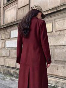 Women's Overcoat Solid Color Long Sleeve Double-Breasted Jacket - Red - View 3