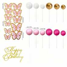 55pcs Butterfly Cake Toppers, Simple Paper Cake Decorations, Suitable For Birthday Party - Pink - View 7
