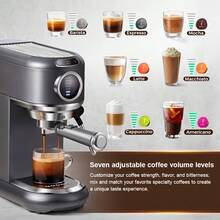 CAFELFFE Espresso Machine, 4-In-1 Semi-Automatic Coffee Maker Compatible With Capsules, 20BAR, Hot & Cold Brewing, Compatible With D* And N* Capsules/ESE Pods/Ground Coffee, Milk Frother, 7-Level Water Adjustment, 1.1L Removable Water Tank - UK Plug(220-240V) - View 4