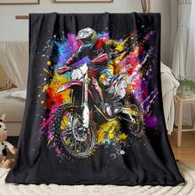 Colorful Motocross Rider Fleece Blanket Tropical Jungle Leaf Premium Jacquard Weave Blanket – Lightweight Travel Essential - Multicolor - View 4