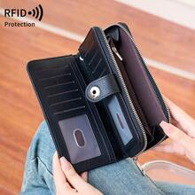 MIYIN RFID 防盜刷蠟皮長款手腕包錢包,按扣拉鍊多卡夾層錢包,多功能文件護照夾附手提帶 - 彩色 - 查看 9