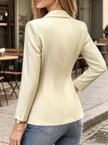 Eleganter Vintage Damen Blazer, Aprikot klassischer Ein-Knopf Langarm Lässig Anzugjacke, Slim Fit Pendler Büro Oberbekleidung, einfarbiger Revers Blazer, geeignet für tägliche Business Streetwear - Aprikosenfarben - Übersicht 3