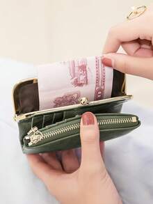Women's RFID Blocking Kiss Lock Short Wallet Large Capacity | Multi Card Slots, Zipper Coin Pocket, Vintage Clutch Ladies Purse - Multicolor - View 2