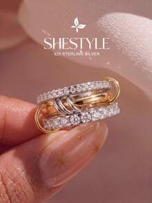 1pc Platinum Stacking Rings, Suitable For S925 Sterling Silver, Elegant European And American Style Jewelry Gift - Interlocking - View 2