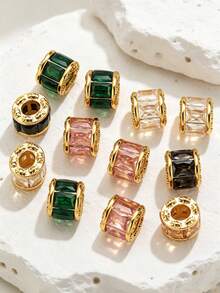 1 Buah Manik-Manik Silinder Lubang Besar Stainless Steel Berlapis Emas 18K dengan Manik-Manik Spacer Rhinestone untuk Gelang dan Kalung, Kit Pembuatan Perhiasan DIY - titisan - View 2