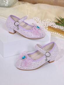 Children's Crystal Princess Shoes, Little Girl Chunky Heel Mary Jane Dress Shoes For Stage Performance - Violet Purple - View 1