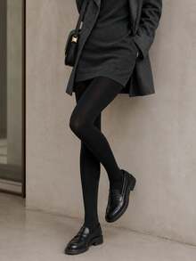 1pc Women's Black Lightweight Tights, Soft High-Stretch Slim-Look Pantyhose For Fall, Winter, Business, Office, Casual & Daily Wear - Black - View 5