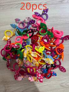20pcs Rabbit Ear Hair Scrunchies, Cute Bow Hair Ties, Towel Ring Elastic Hair Bands (Random Style) - Multicolor - View 6