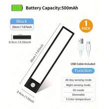 1pc Motion Sensor Wireless LED Light, 3 Color Modes, USB Rechargeable Lamp, Ultra-Thin Smart LED Cabinet Closet Light, Comes With Charging Cable, Suitable For Cabinet, Kitchen, Bedroom, Staircase Lighting - Side-lit 3-color - View 13