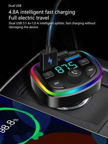 MP3 Player FM Radio Bluetooth 5.0 Audio Transmitter Car Charger, Supports QC3.0 Dual Port Fast Charging, Smart Memory Of Last Playback Progress, CD-Quality Sound, Dual-Mode Anti-Interference Chip, Cigarette Lighter Plug-In Design Compatible With 99% Of Car Models, LED Voltage Display Screen (Please Carefully Check Details Before Purchase) - Multicolor - View 6