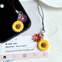 1 buah Gantungan Rantai Ponsel Motif Bunga Matahari, Aksesori Kecil Kreatif, Cocok Sebagai Hadiah, Gantungan Dekorasi Ponsel, Ornamen Liburan - MultiWarna - View 3