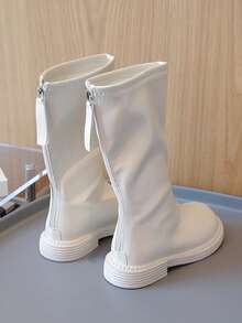 1 Pair White Straight Tall Boots, Children's Casual Long Boots, Gentle Fresh Style, Suitable For Girls' Daily Wear - White - View 2