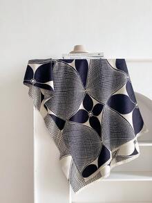 1 pieza Bufanda de diseño de cachemira sintética con patrón de trébol jacquard cálida para mujeres, manta para habitación con aire acondicionado, protección contra el frío para viajes al aire libre en otoño/invierno, calentador de cuello, bufanda decorativa chal de doble uso, adecuada para combinar a diario, primera opción para regalar - Negro - Ver 3