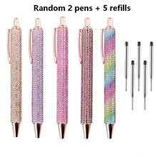 7 Peças Canetas Esferográficas Retráteis de Metal Decoradas com Strass Brilhante, 2 Canetas + 5 Refis, Design Fofo & Divertido, Canetas Presente de Coração de Menina de Pérola Encantadora, Escolha Perfeita para o Natal, Papelaria Estudantil, Canetas Brilhantes, Canetas de Metal, Presente de Papelaria - A - Visão 2